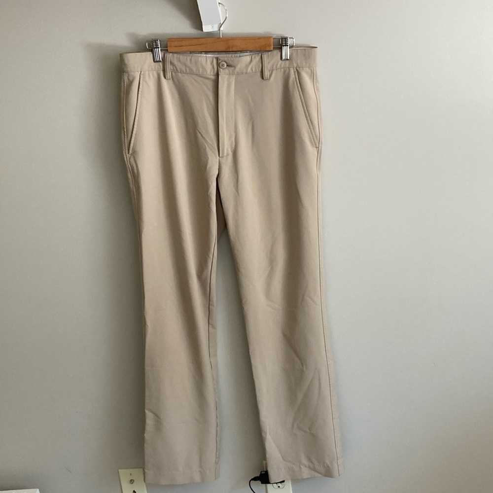 Men’s FJ FootJoy khaki slacks, 34 x 34, tan, brown flat front pants